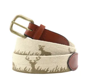 Deer Hunting Needlepoint Belt (Lt. Khaki)