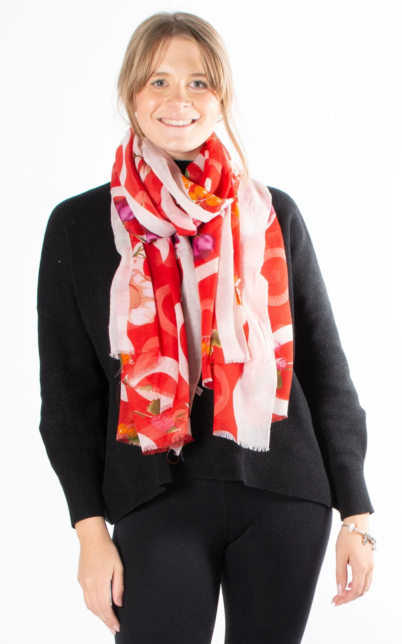 Floral And Circle Print Pashmina | Red