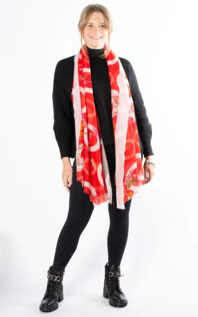 Floral And Circle Print Pashmina | Red