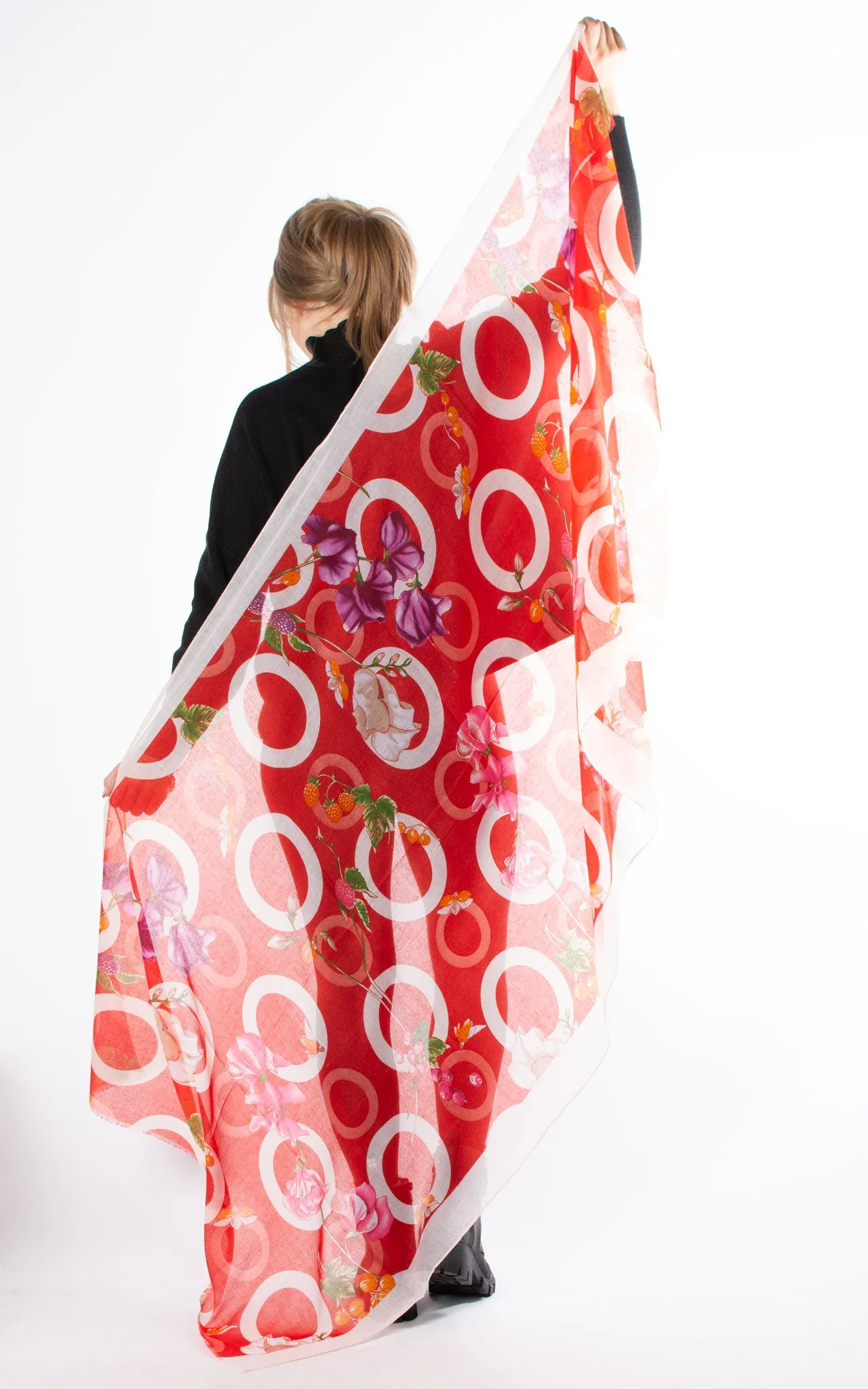 Floral And Circle Print Pashmina | Red