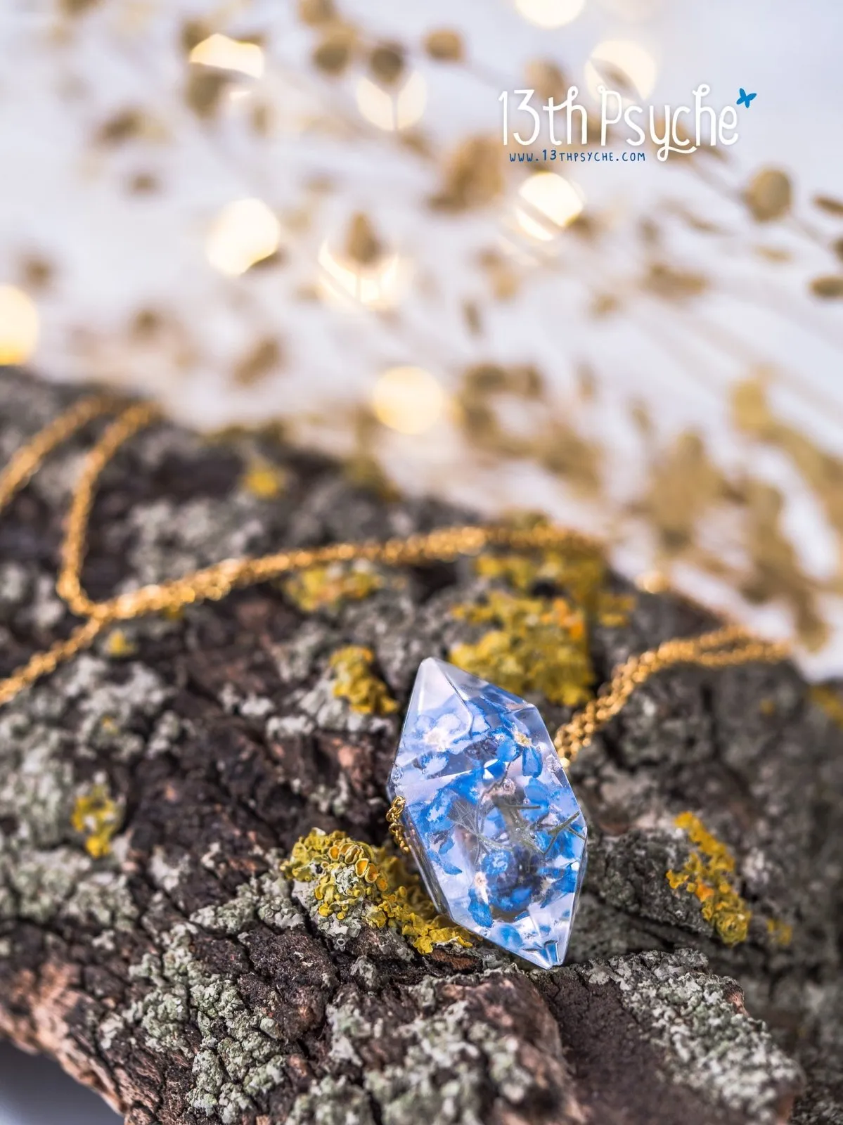 Forget me not flower crystal point pendant necklace