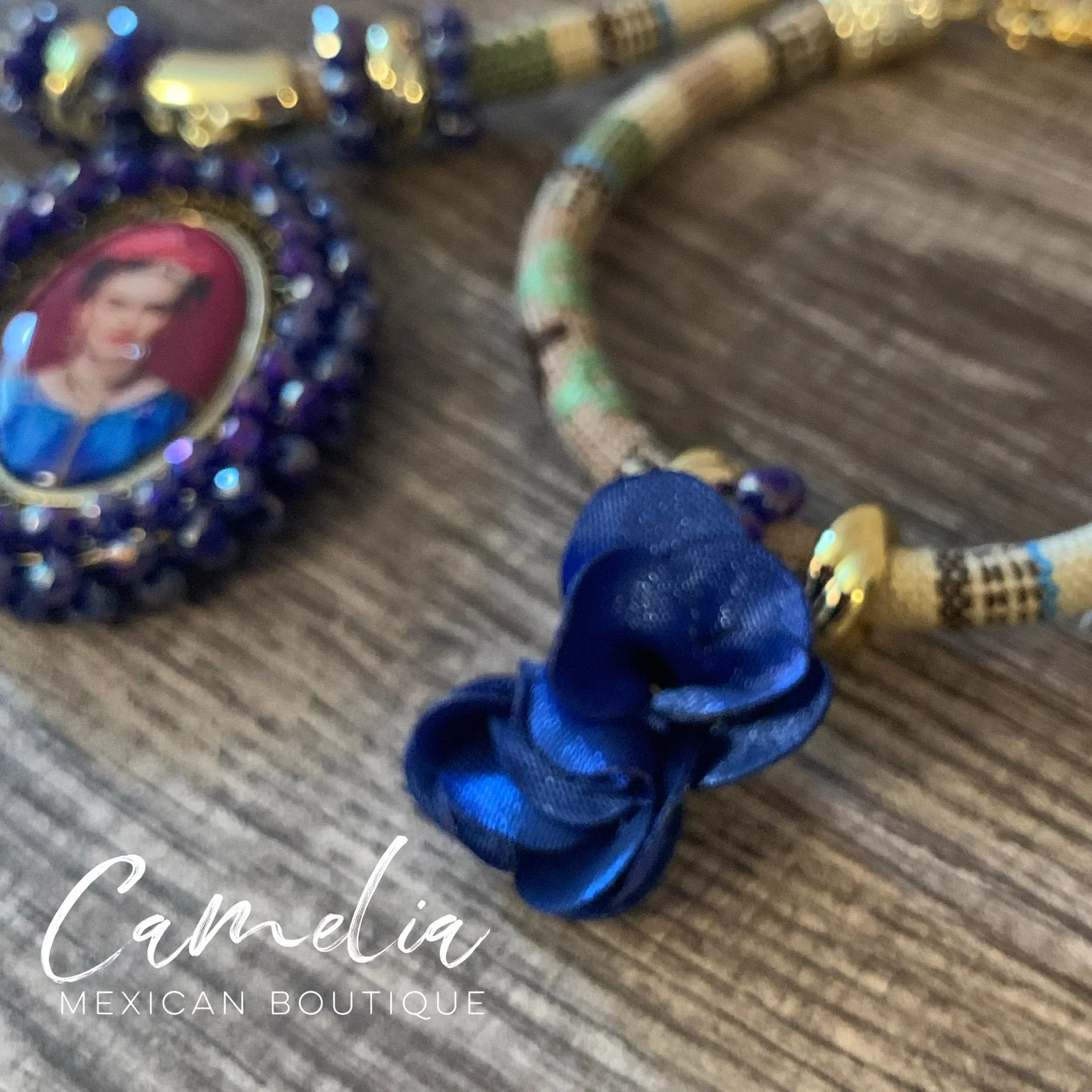 Frida Pendant Mexican Necklace Set BLUE