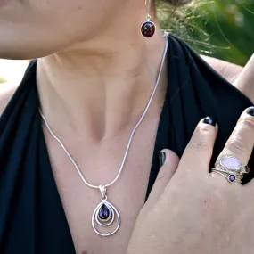 Garnet Teardrop Necklace. 92.5% Sterling Silver