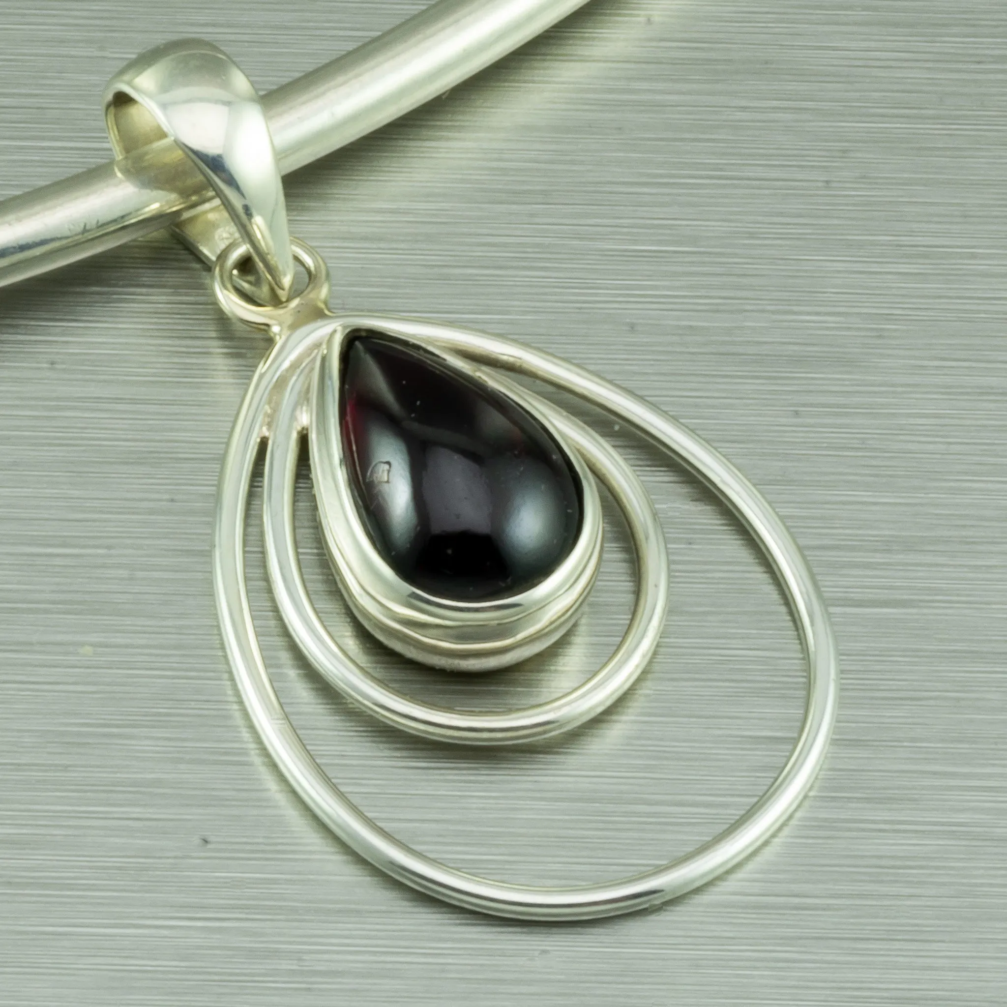 Garnet Teardrop Necklace. 92.5% Sterling Silver