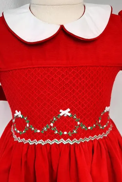 Girl's "Christmas Wreath" Smocked dress