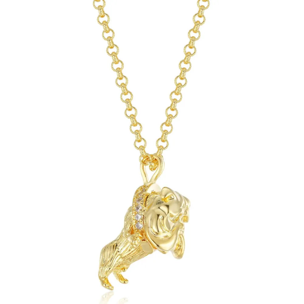 Gold Filled British Bulldog Pendant with Stones 22 Inch 4mm Belcher Chain