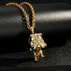 Gold Filled British Bulldog Pendant with Stones 22 Inch 4mm Belcher Chain