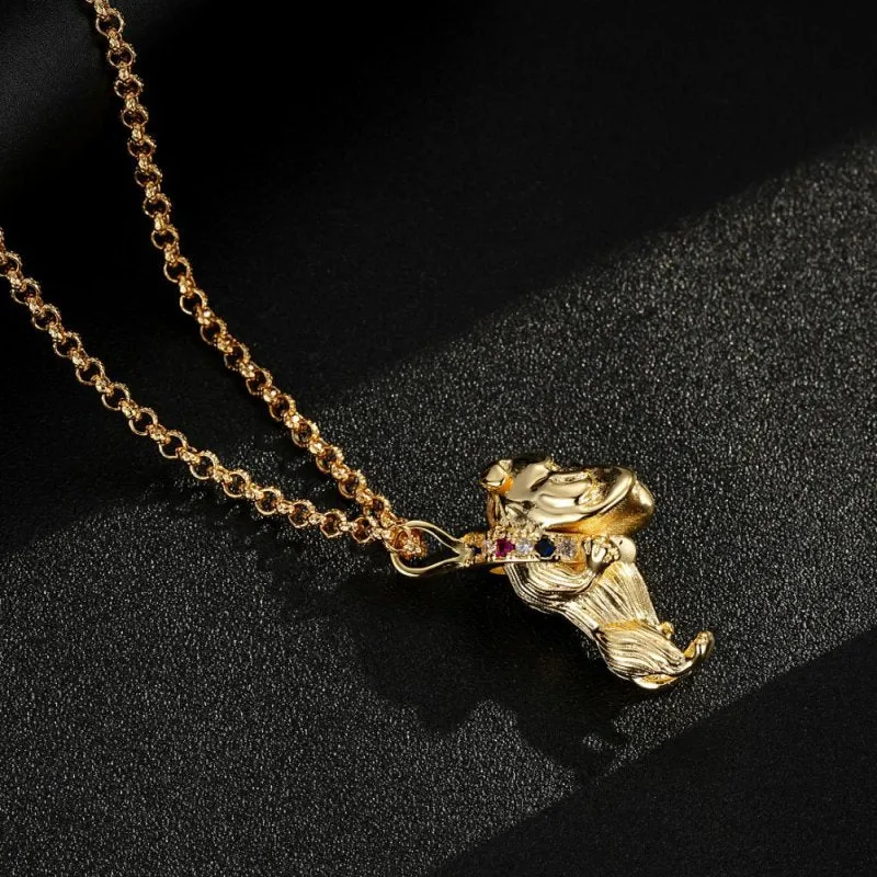 Gold Filled British Bulldog Pendant with Stones 22 Inch 4mm Belcher Chain