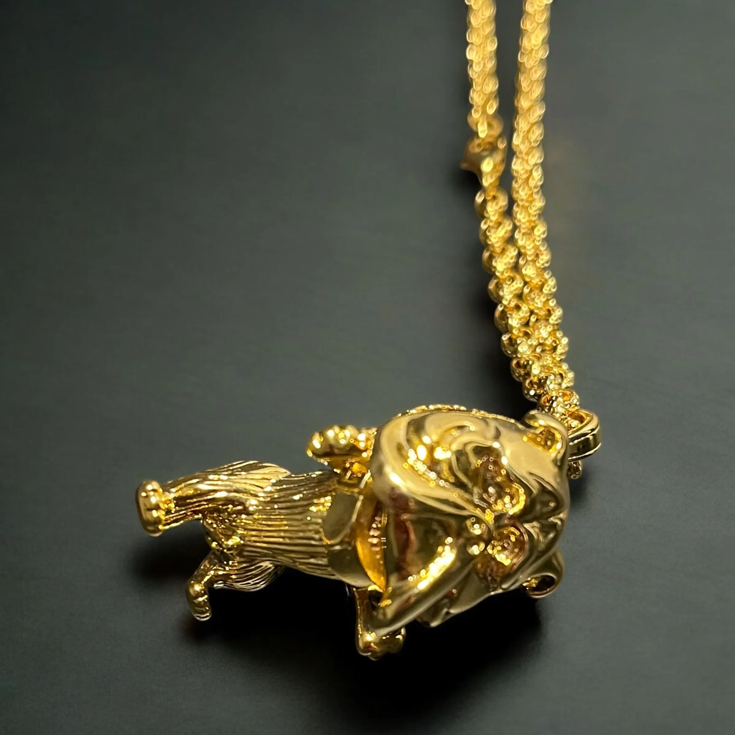 Gold Filled British Bulldog Pendant with Stones 22 Inch 4mm Belcher Chain