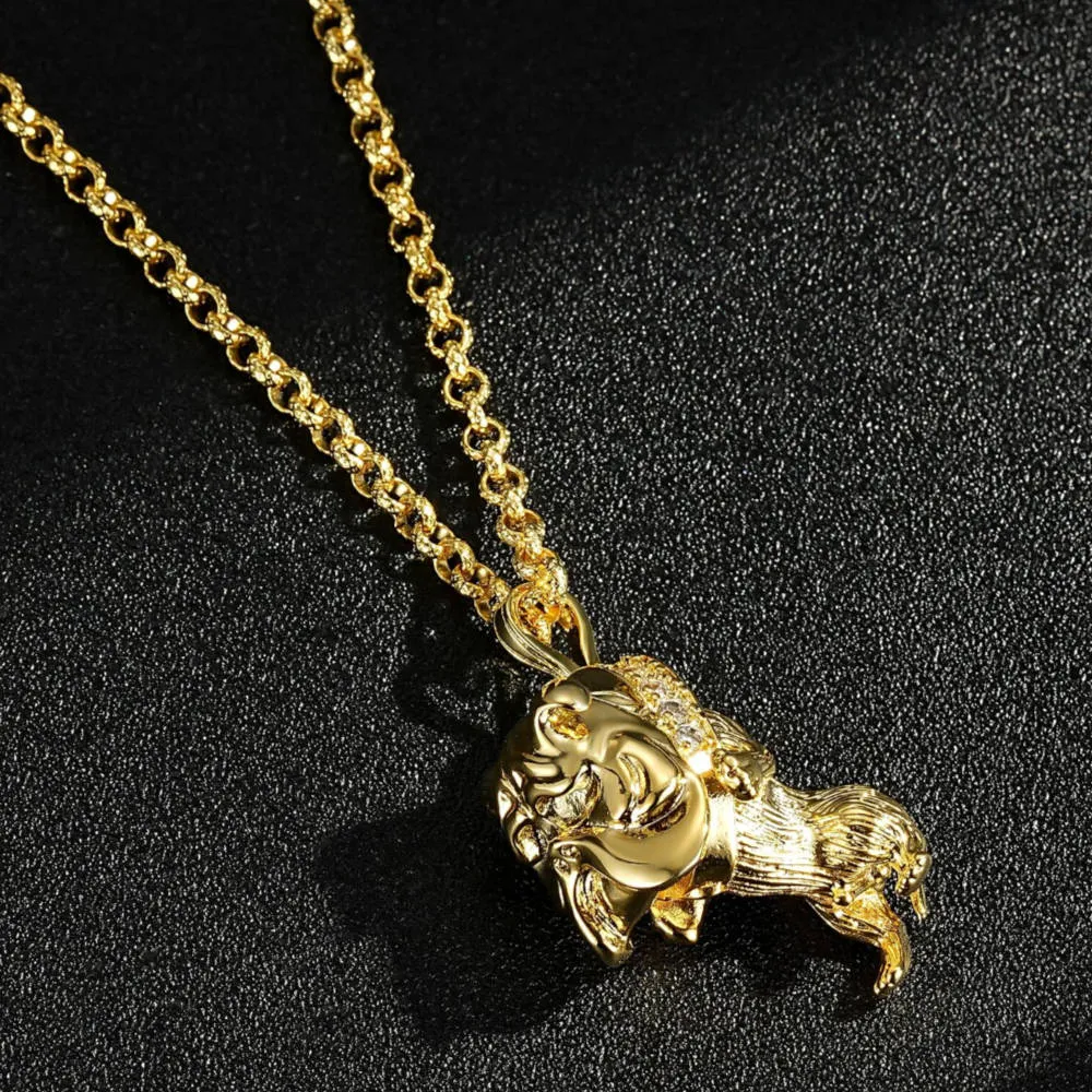 Gold Filled British Bulldog Pendant with Stones 22 Inch 4mm Belcher Chain