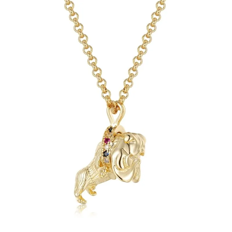 Gold Filled British Bulldog Pendant with Stones 22 Inch 4mm Belcher Chain