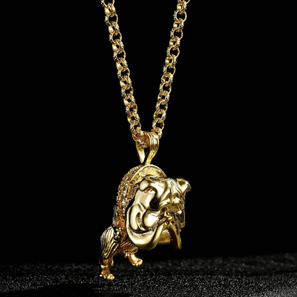 Gold Filled British Bulldog Pendant with Stones 22 Inch 4mm Belcher Chain