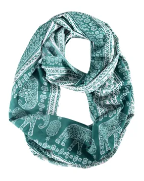 Green Floral Aztec Elephant Animal Print Infinity Loop Scarf