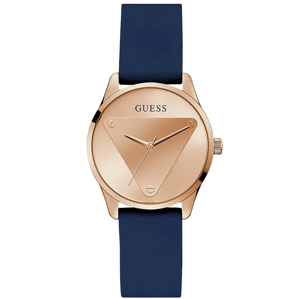 Guess Emblem Rose Gold Tone Blue Silicone Strap Ladies Watch GW0509L1