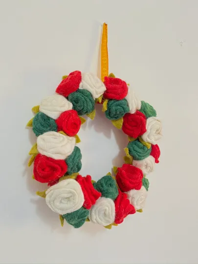 Handmade Felt Flower Wreath, Wreath, Christmas Decor, Home Decor, Modern Wreath, Wool Felt Flower Wreath, Christmas Wreath,Rose Petal Wreath