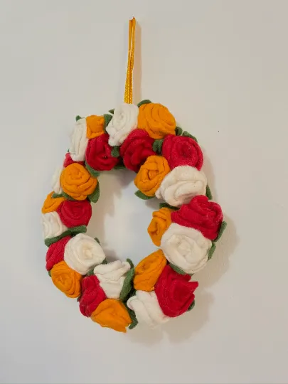 Handmade Felt Flower Wreath, Wreath, Christmas Decor, Home Decor, Modern Wreath, Wool Felt Flower Wreath, Christmas Wreath,Rose Petal Wreath