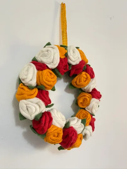 Handmade Felt Flower Wreath, Wreath, Christmas Decor, Home Decor, Modern Wreath, Wool Felt Flower Wreath, Christmas Wreath,Rose Petal Wreath