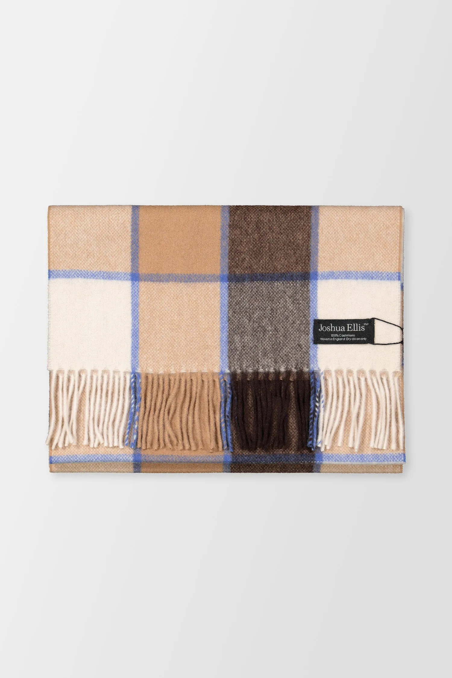 Joshua Ellis Beige Classic Check Brushed Fudge Scarf