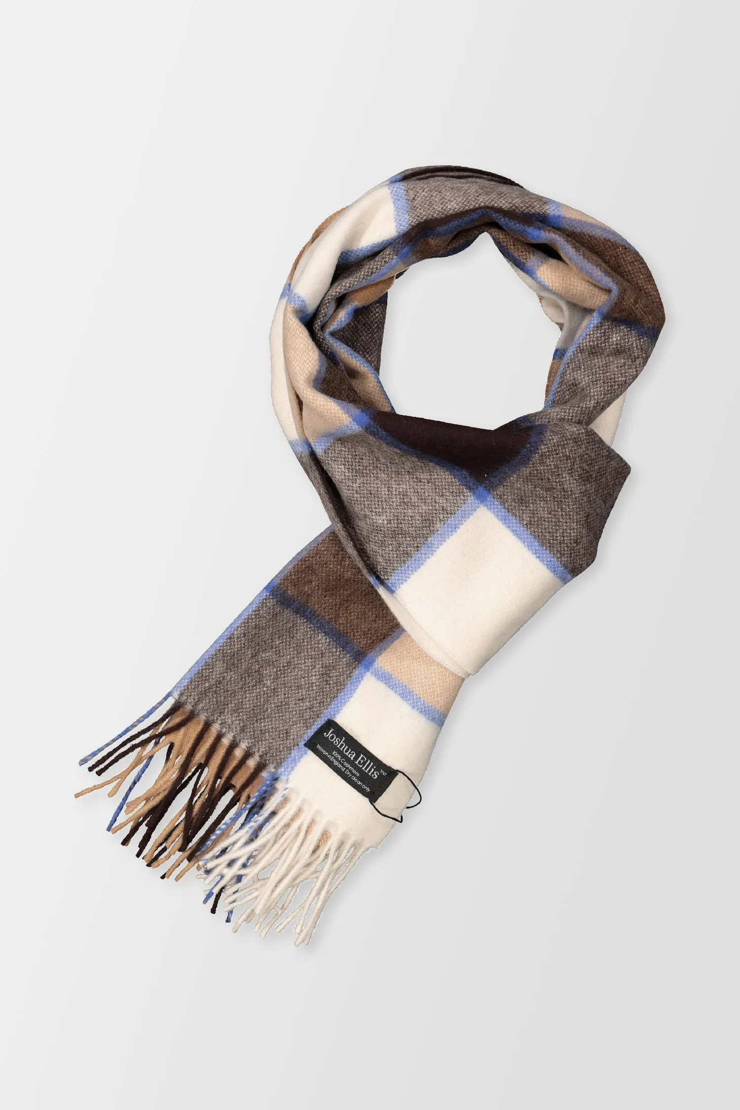 Joshua Ellis Beige Classic Check Brushed Fudge Scarf