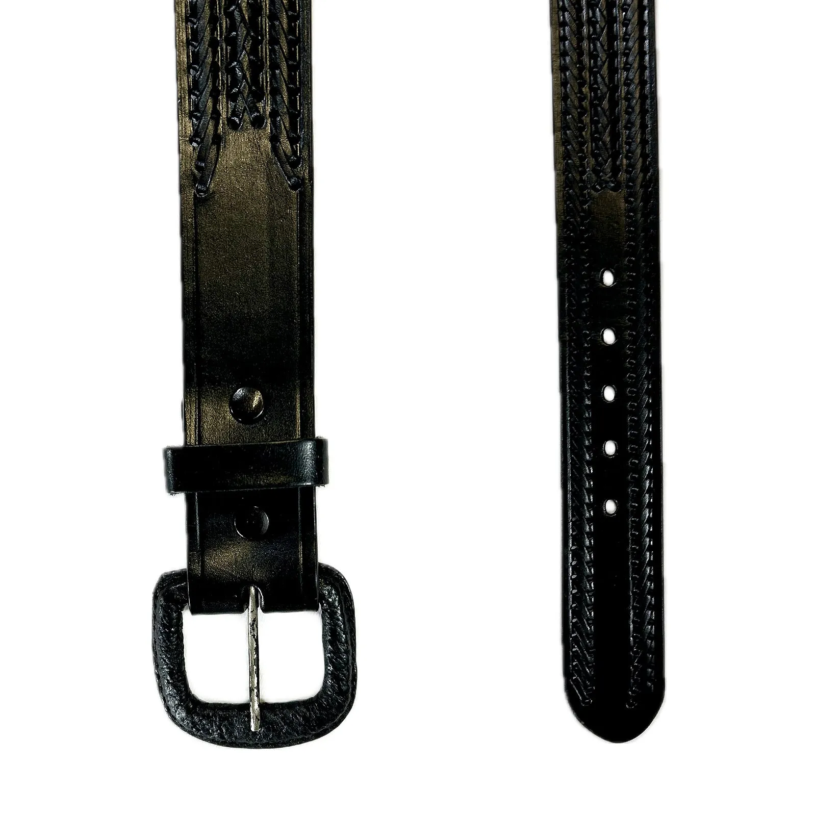 Laced & Tooled Genuine Black Leather Western Belt