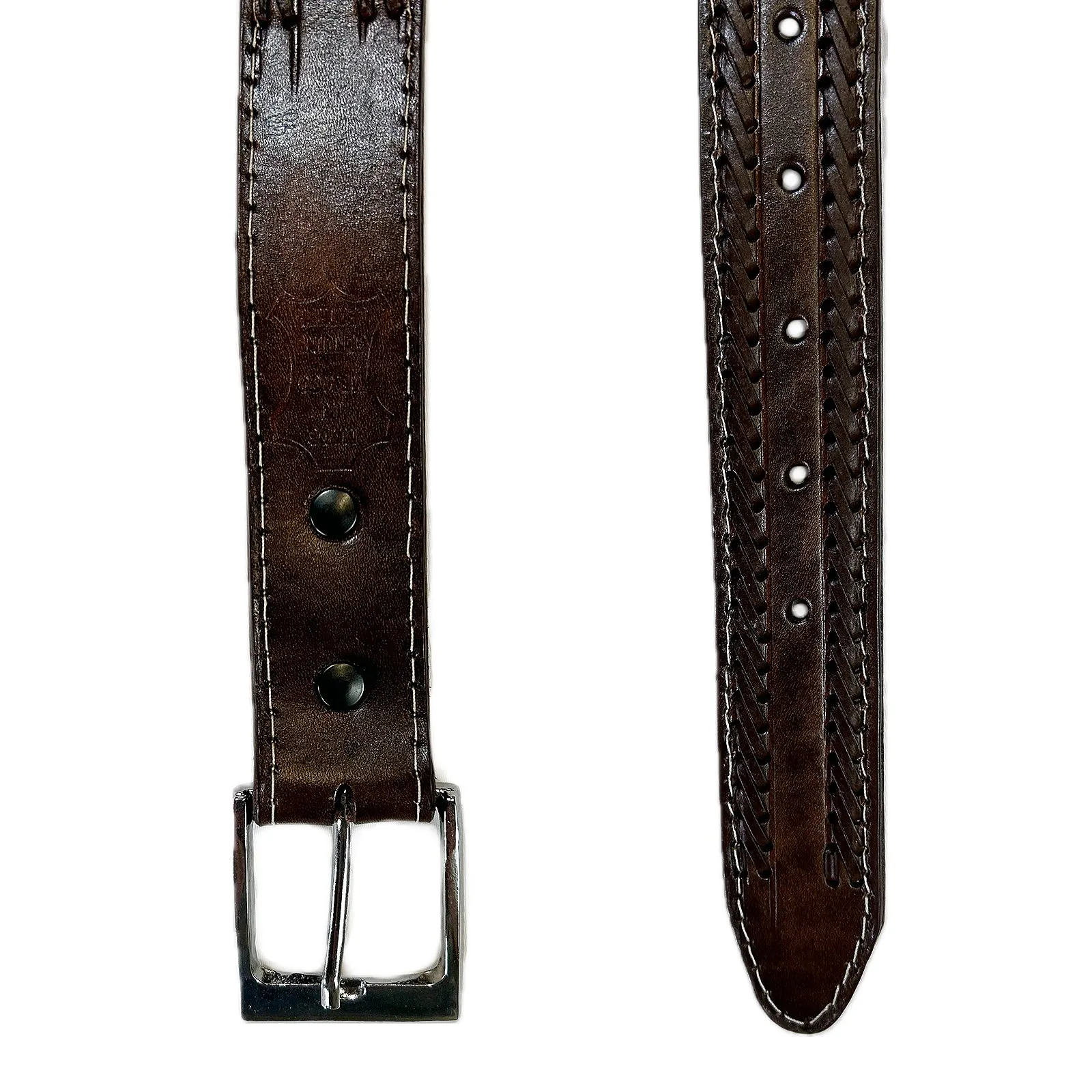 Laced & Tooled Genuine Brown Leather Western Belt