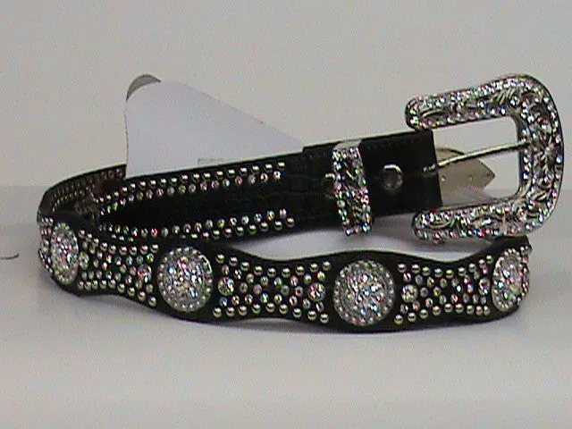 Ladies Nocona Embellished Black Croc Print Leather Belt w/ Rhinestones