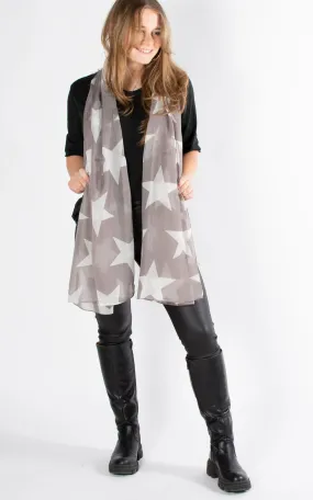 Large Star Print Scarf | Grey