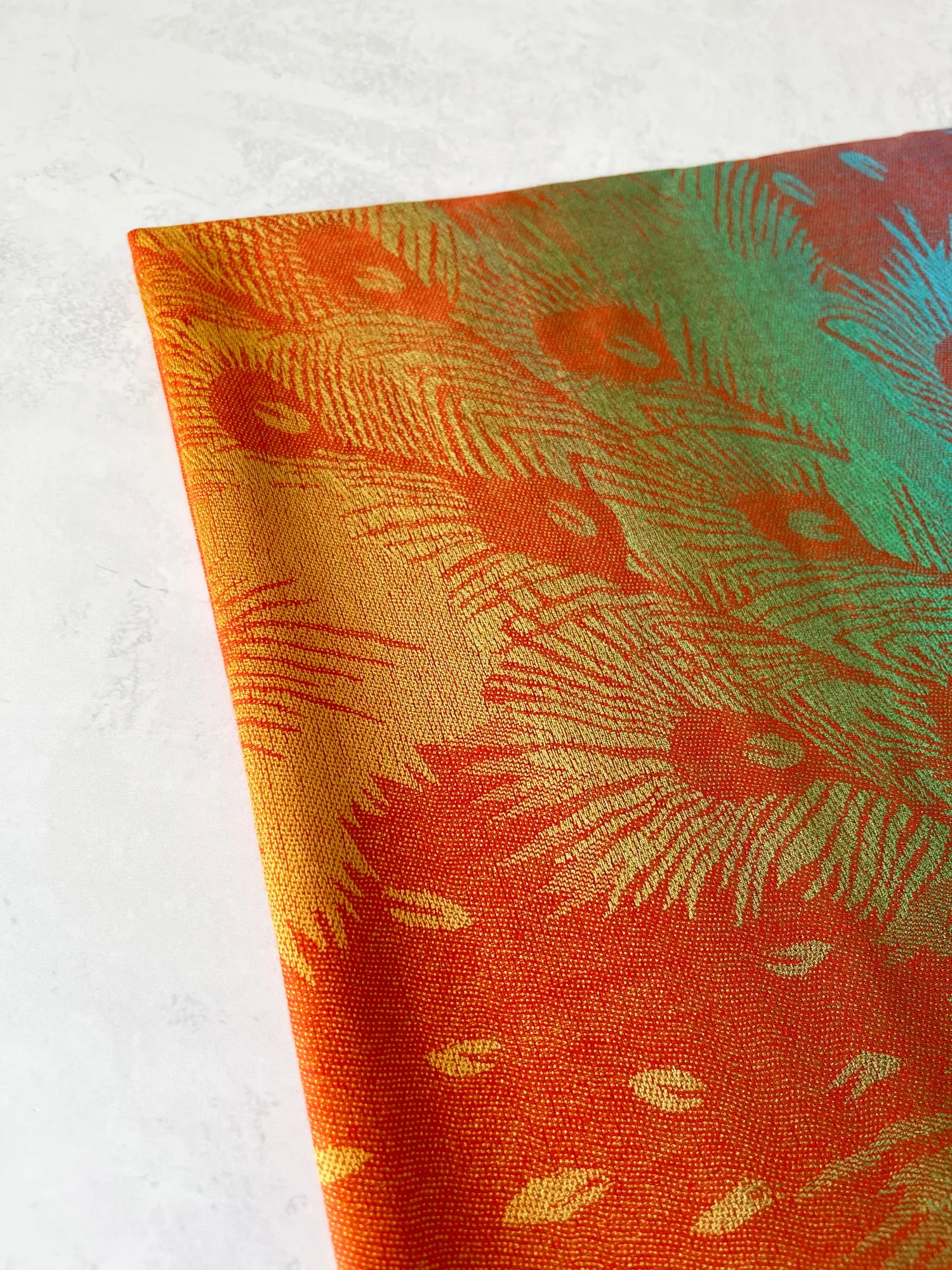 LARGE SUNSET RAINBOW FEATHER AND LEAF PRINT PASHMINA SHAWL SCARF