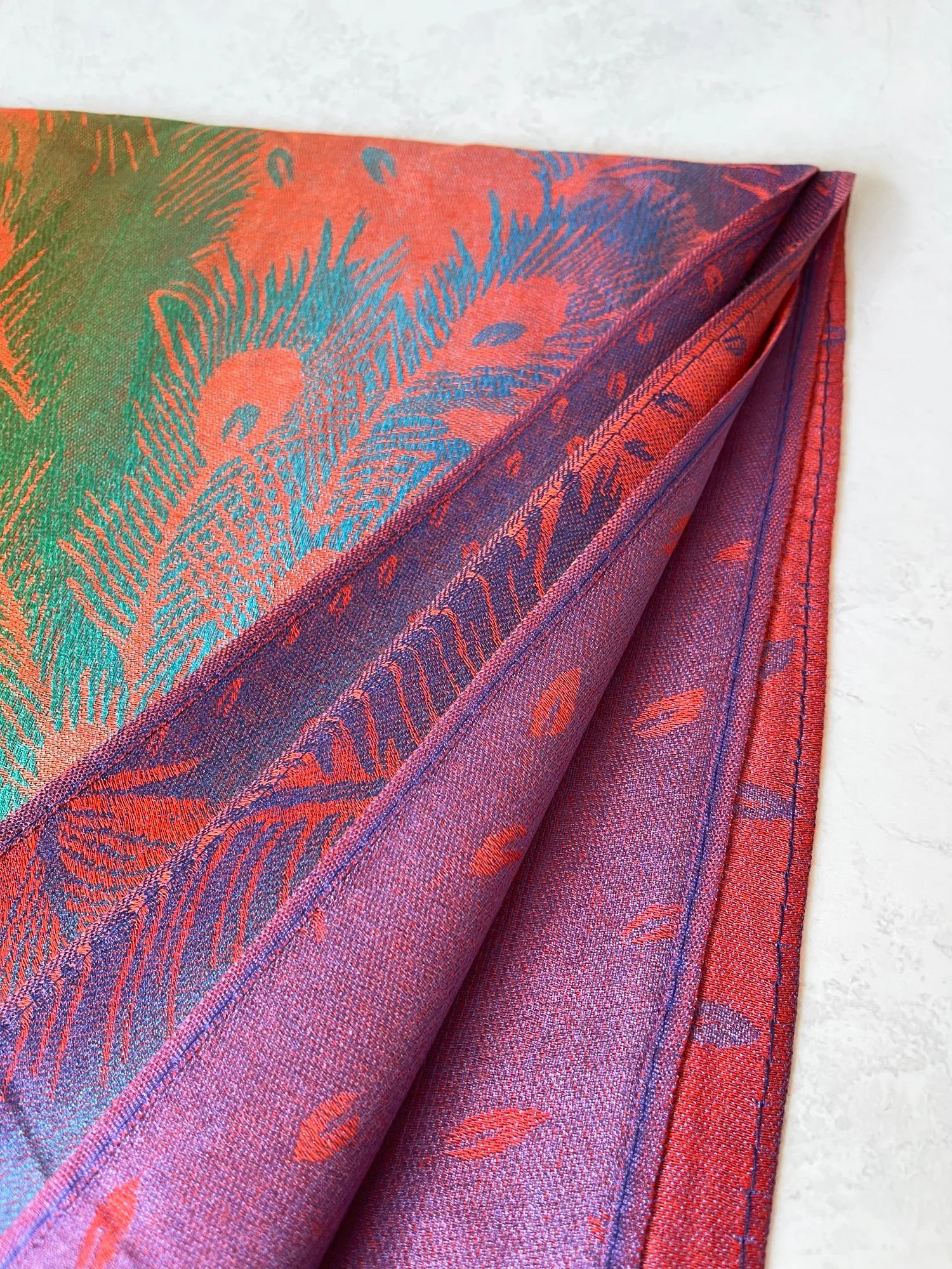 LARGE SUNSET RAINBOW FEATHER AND LEAF PRINT PASHMINA SHAWL SCARF