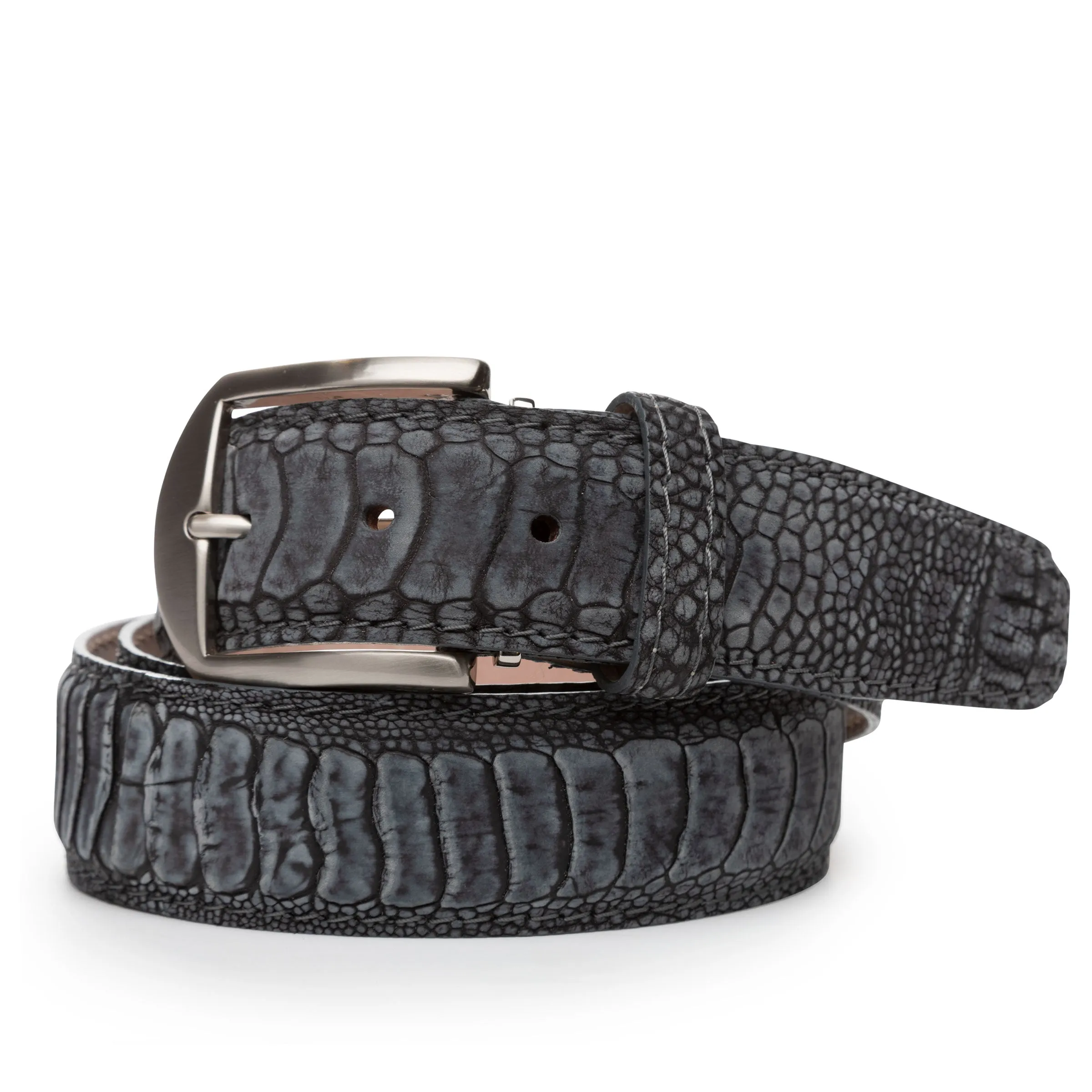 LEN Belt Stone Washed Ostrich Leg Smoke STK