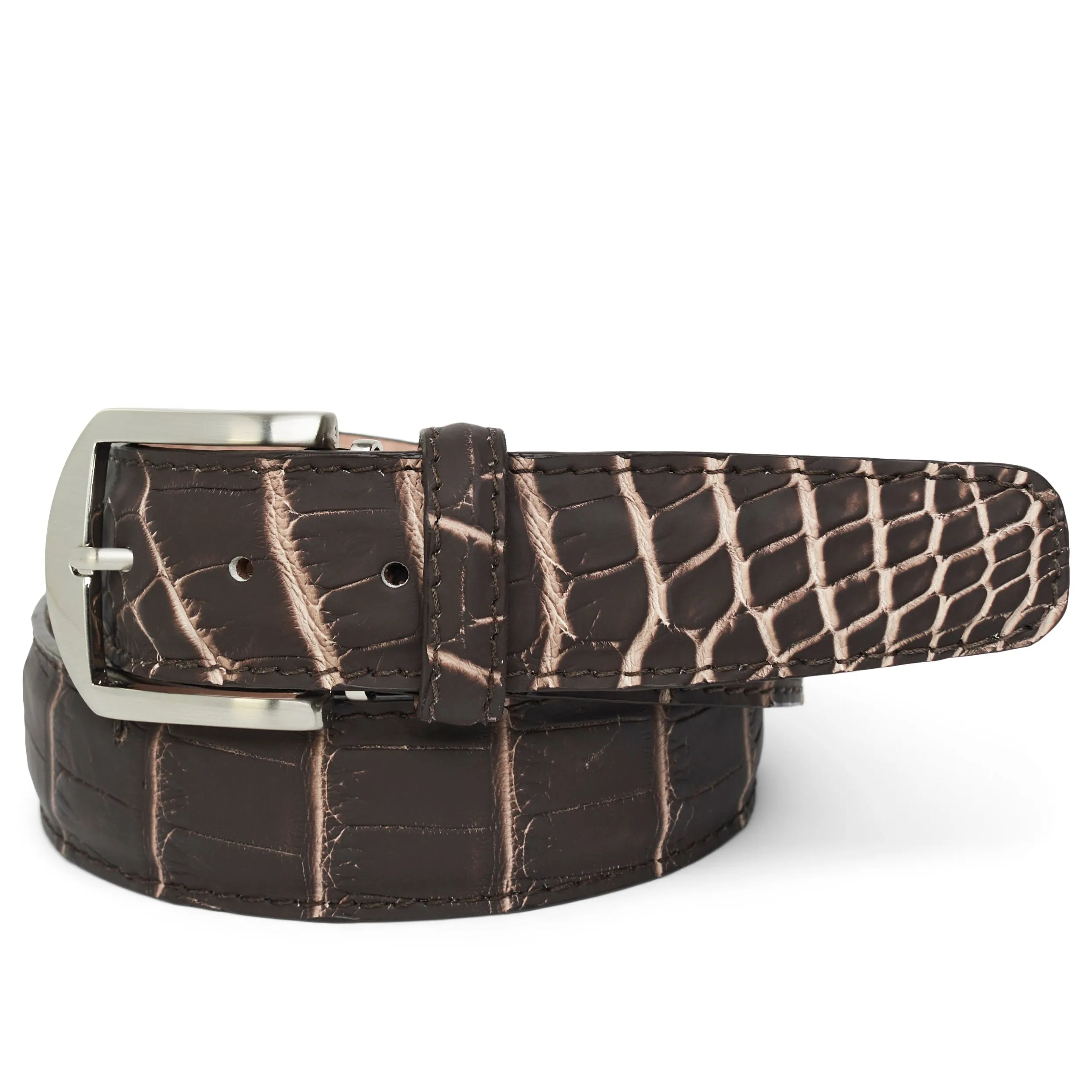 LEN Belt Ultra Matte Two-Tone American Alligator Whiskey & Beige STK