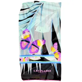 Leonard Paris Scarf Black Turquoise Purple Butterfly - Chiffon Silk Shawl