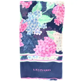 Leonard Paris Scarf Dark Blue Pink Blue Floral - Chiffon Silk Shawl