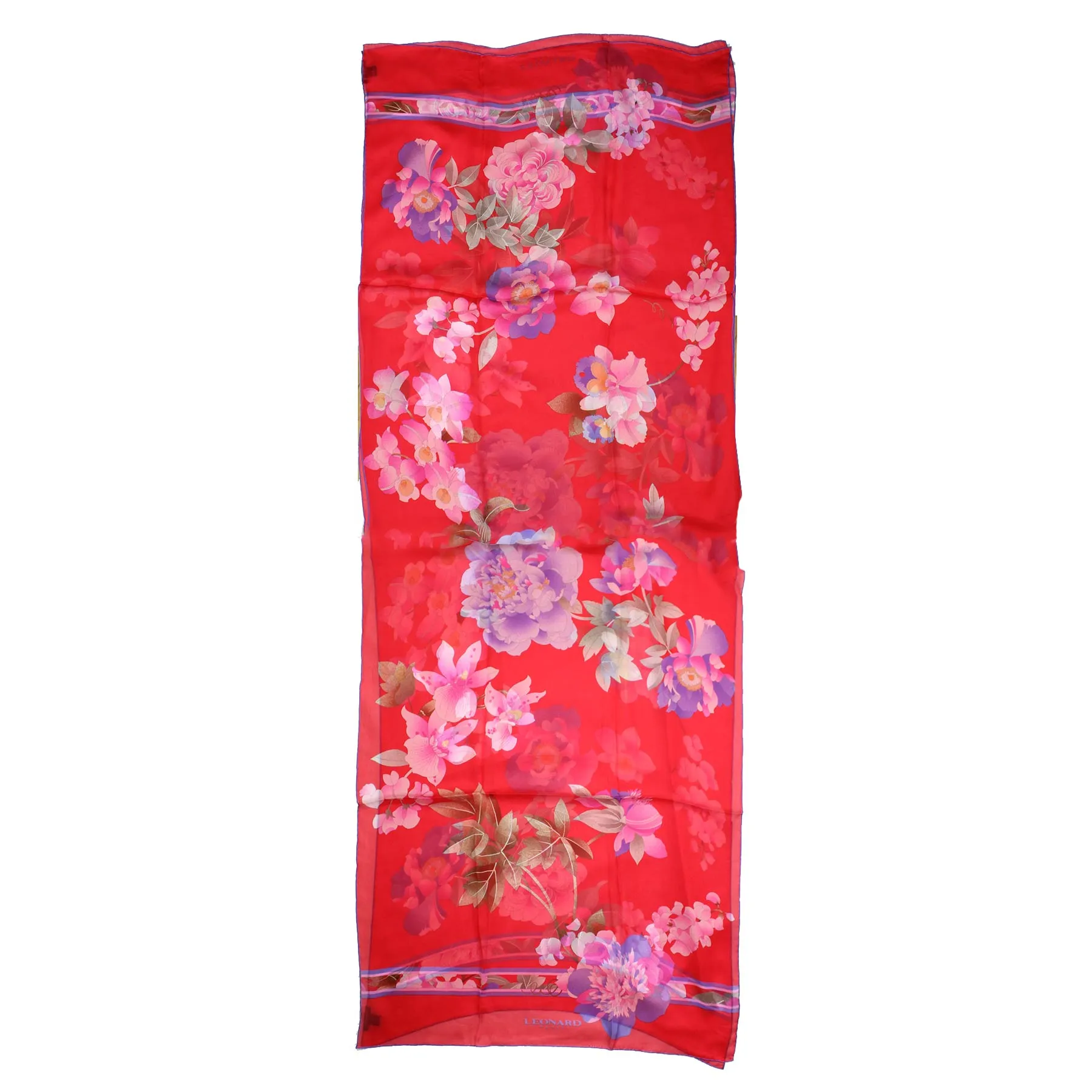 Leonard Paris Scarf Pink Lilac Floral - Chiffon Silk Shawl SALE