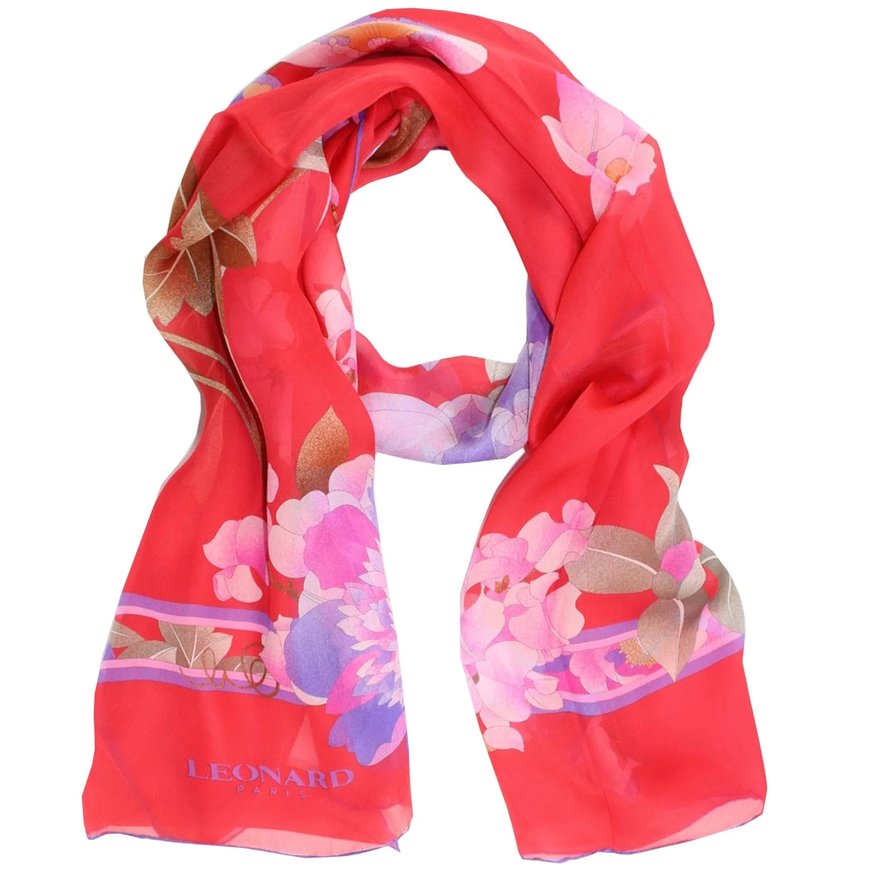 Leonard Paris Scarf Pink Lilac Floral - Chiffon Silk Shawl SALE