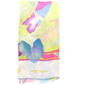 Leonard Paris Scarf Yellow Blue Pink Floral Design - Chiffon Silk Shawl