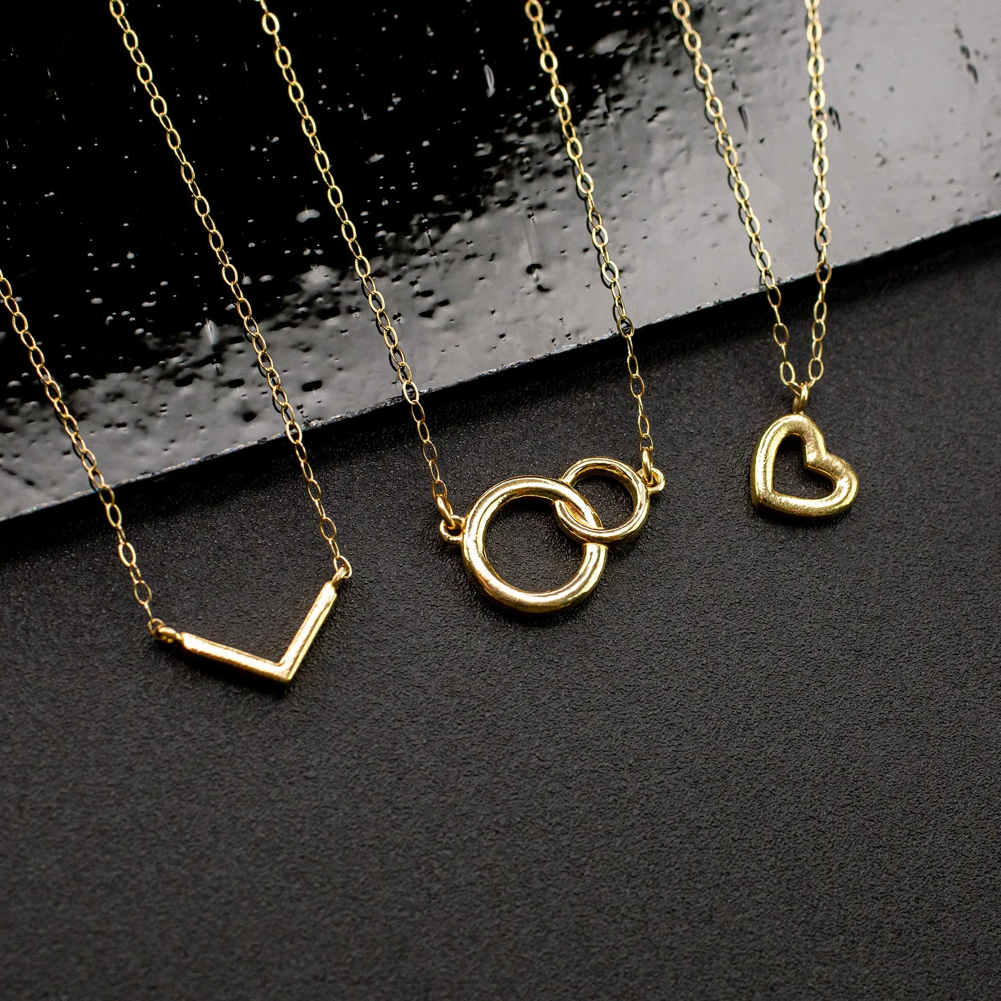 Modern V Bar Link Necklace - 14K Solid Gold