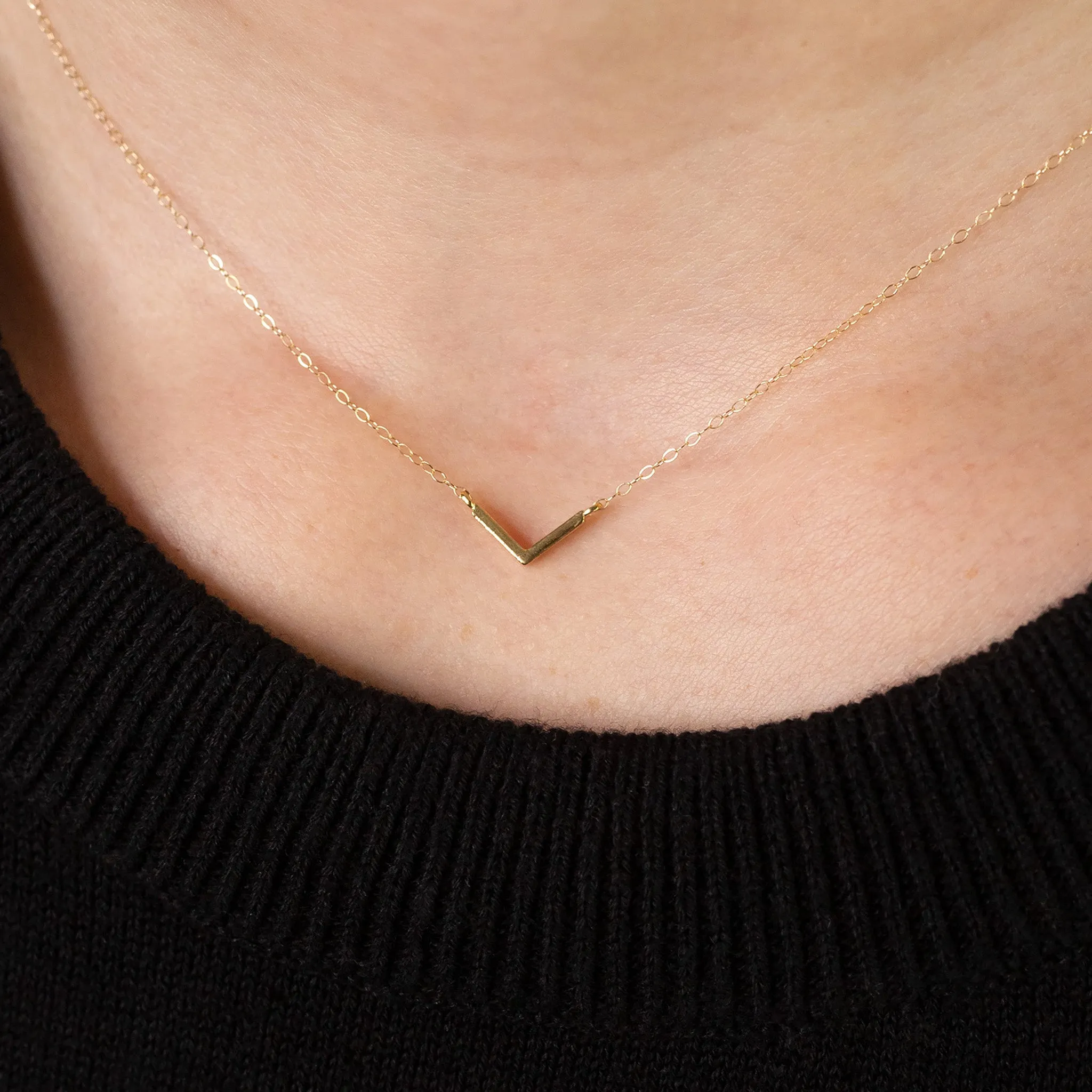 Modern V Bar Link Necklace - 14K Solid Gold