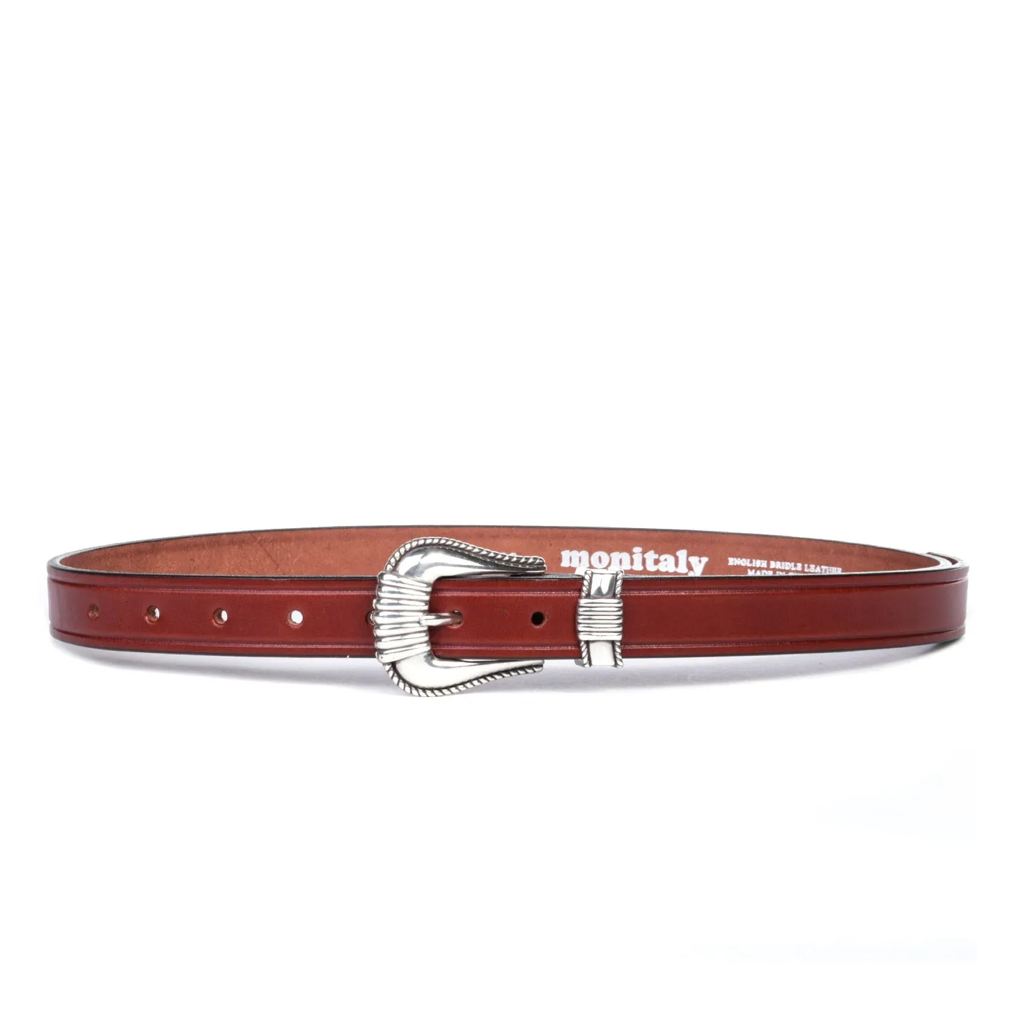 MONITALY EXTENDED 1" CREASED BELT WITH SILVER SET OAK BARK