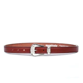 MONITALY EXTENDED 1" CREASED BELT WITH SILVER SET OAK BARK