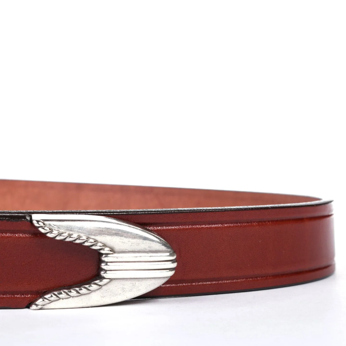 MONITALY EXTENDED 1" CREASED BELT WITH SILVER SET OAK BARK