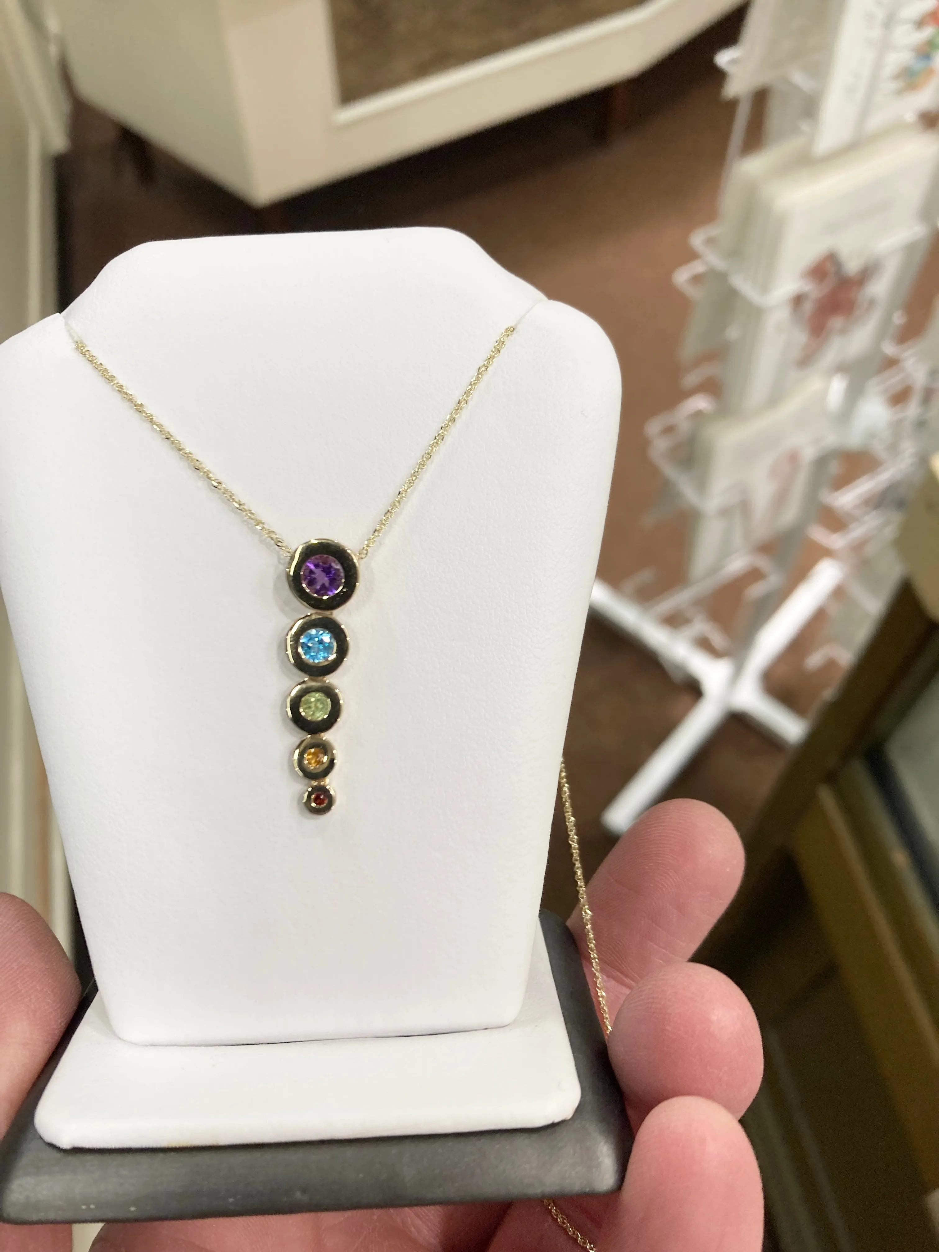 Multi Colored Stone Gold Pendant With Chain