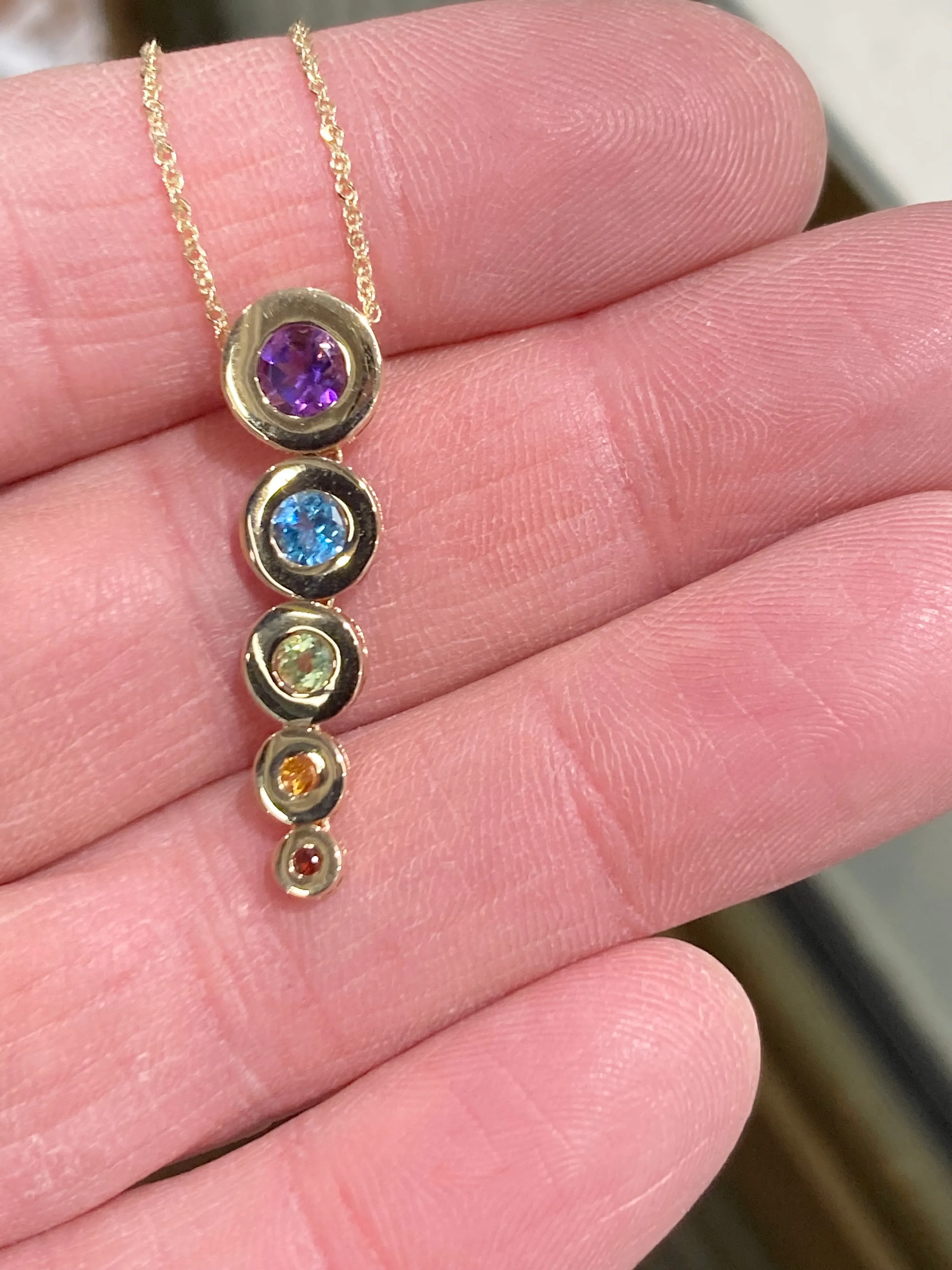 Multi Colored Stone Gold Pendant With Chain