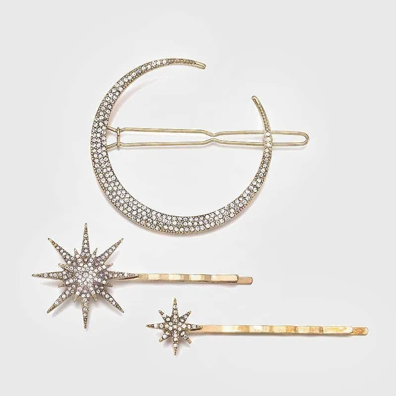 Mystical Moon Stars Rhinestone Hairpins