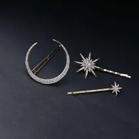 Mystical Moon Stars Rhinestone Hairpins