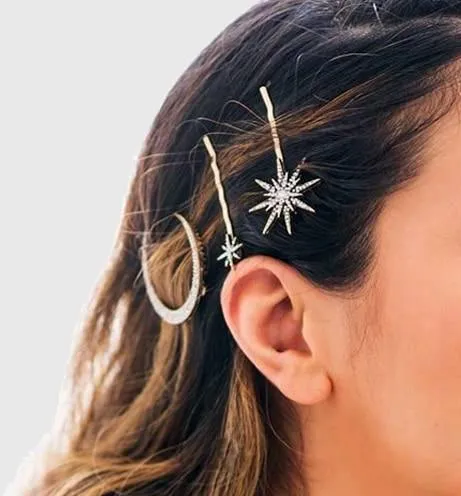 Mystical Moon Stars Rhinestone Hairpins