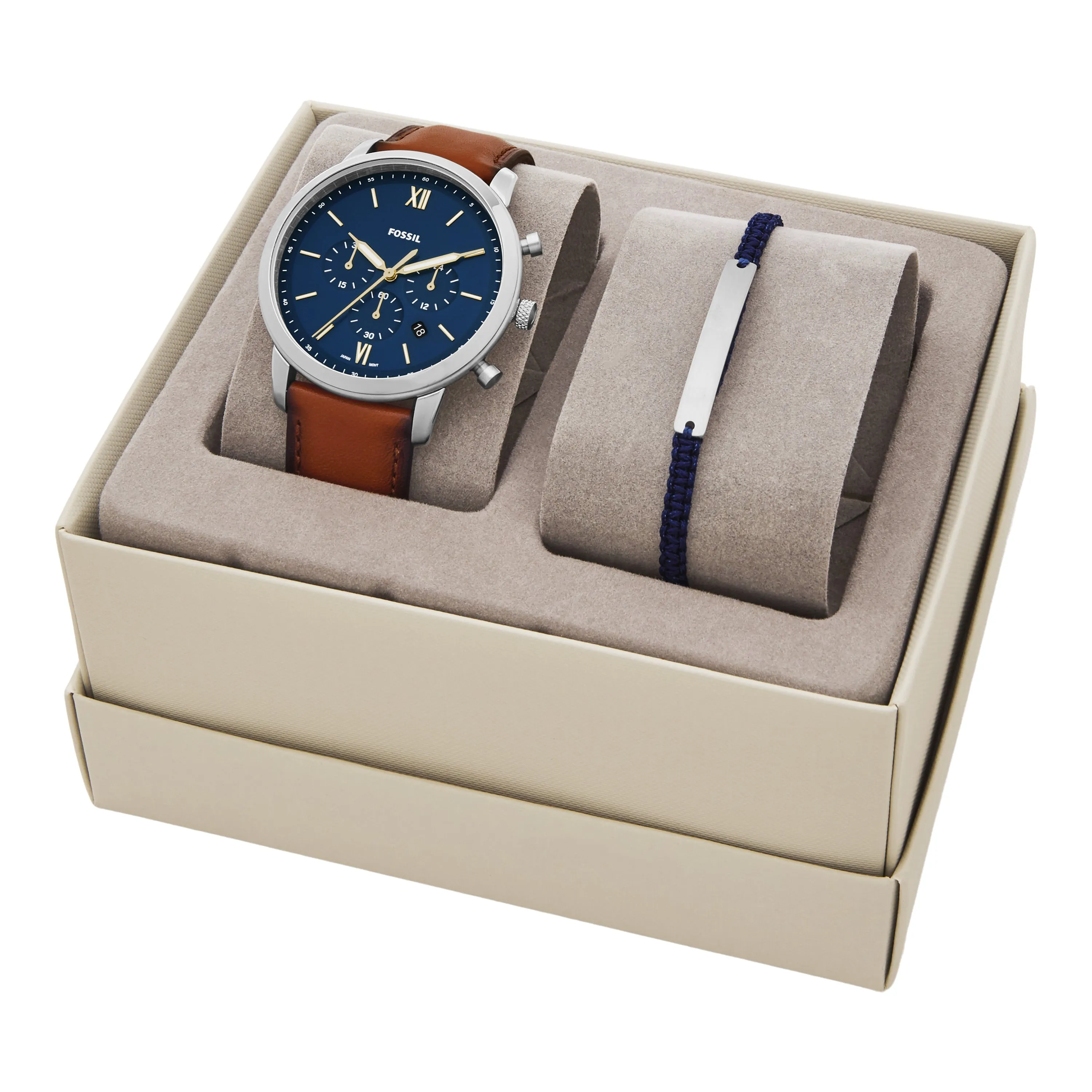 Neutra Chronograph Luggage Leather Watch and Bracelet Set