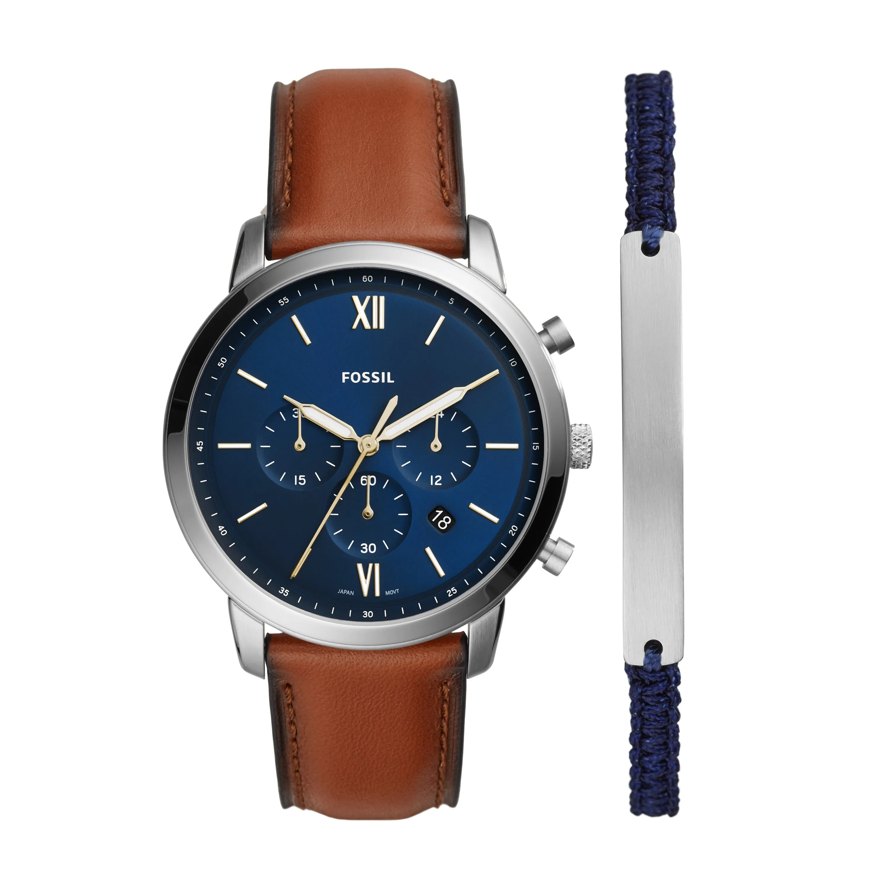 Neutra Chronograph Luggage Leather Watch and Bracelet Set