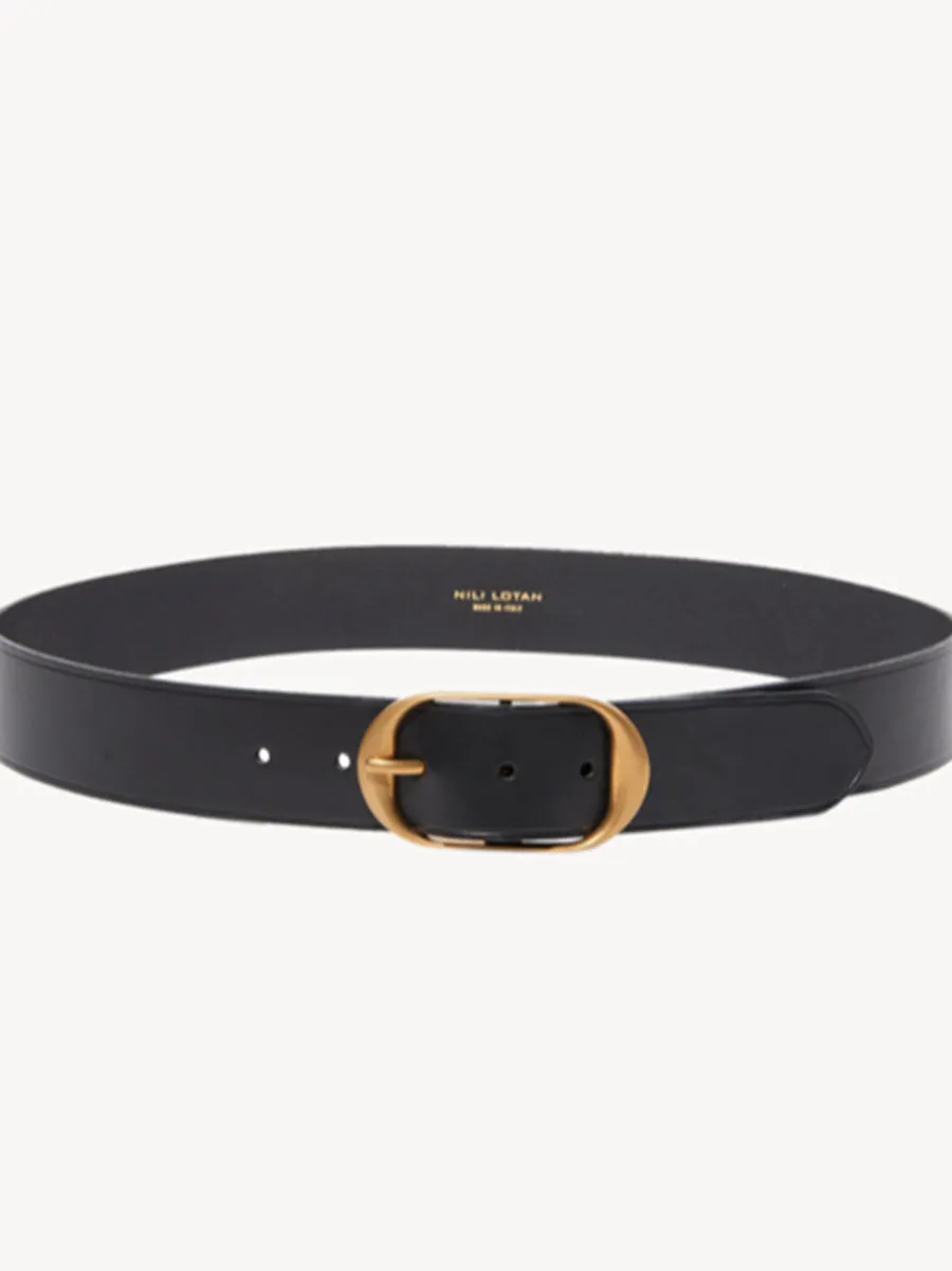 Nilis Premium Black Belt with Antique Brass Buckle