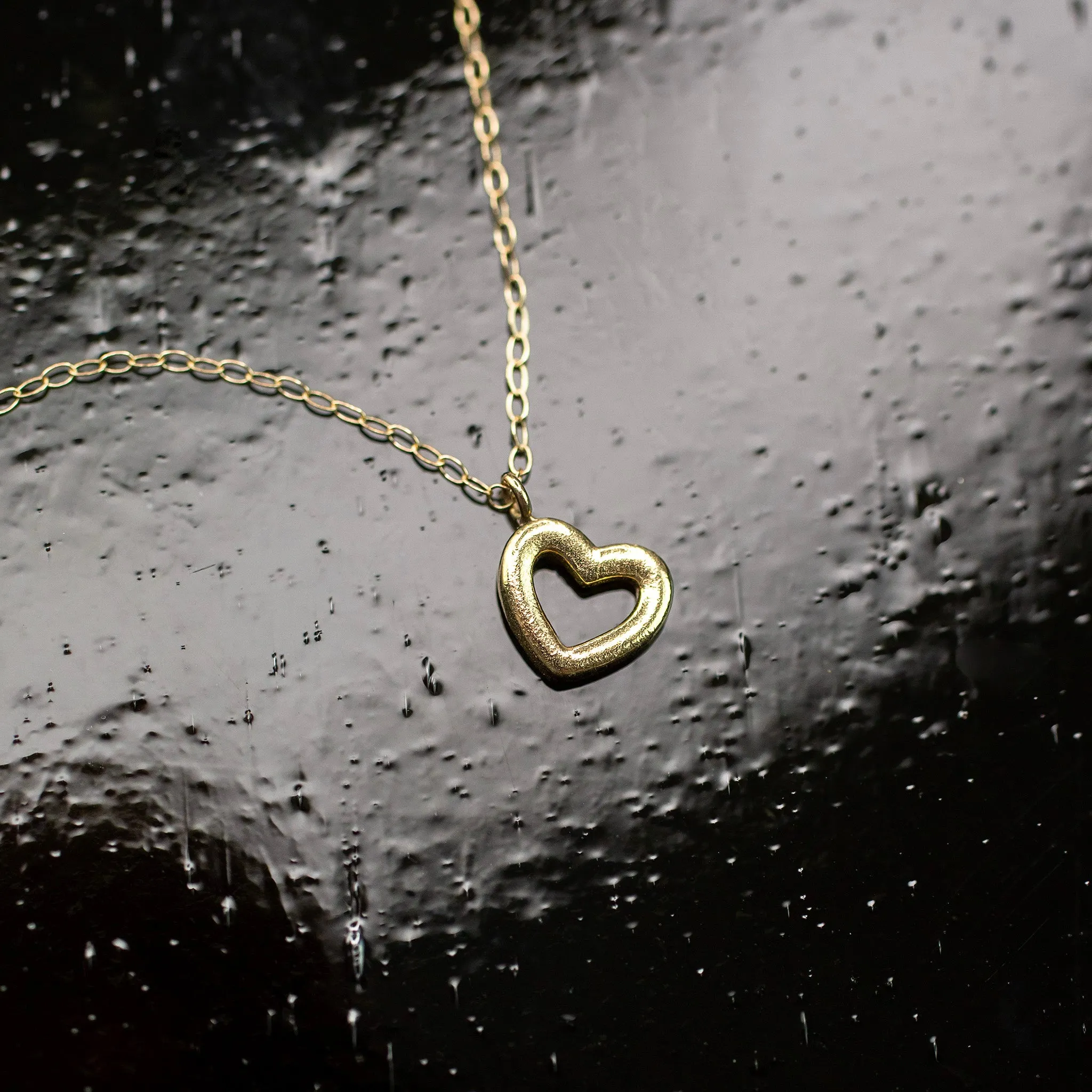 Open Heart Love Pendant Necklace - 14K Solid Gold